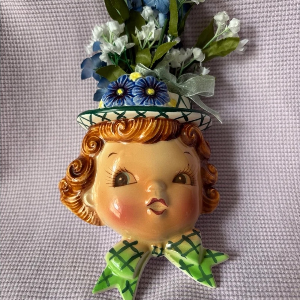 Vintage Napco ‘Miss Dainty' Girl Wall Pocket Planter  HTF B2033